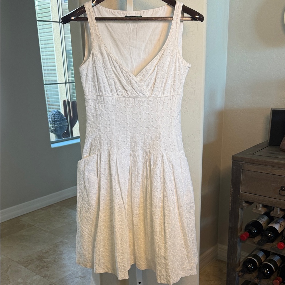 Ralph Lauren White Lace Textured Midi Dress with pockets